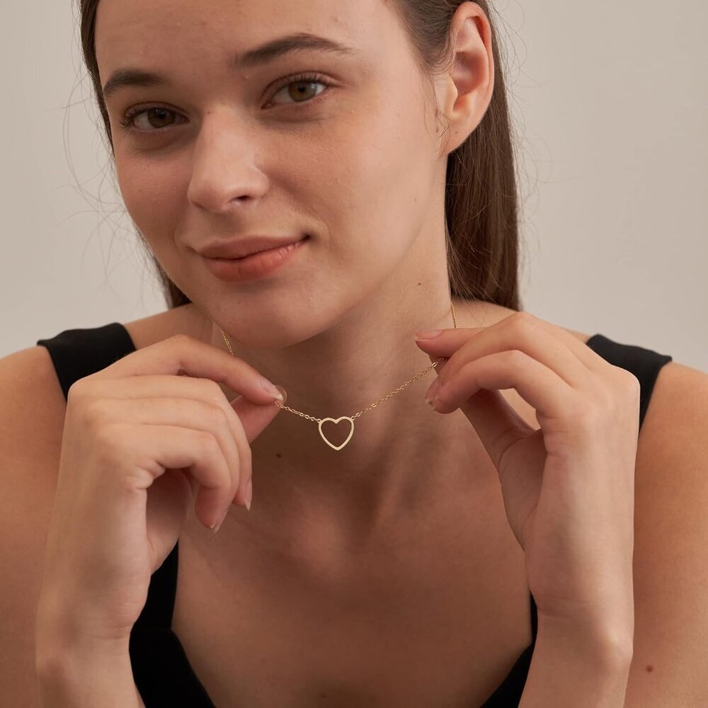 Cute Heart Necklace Tiny 14k Gold Heart Pendant Choker Necklaces Small Gold Love - Picture 4 of 8
